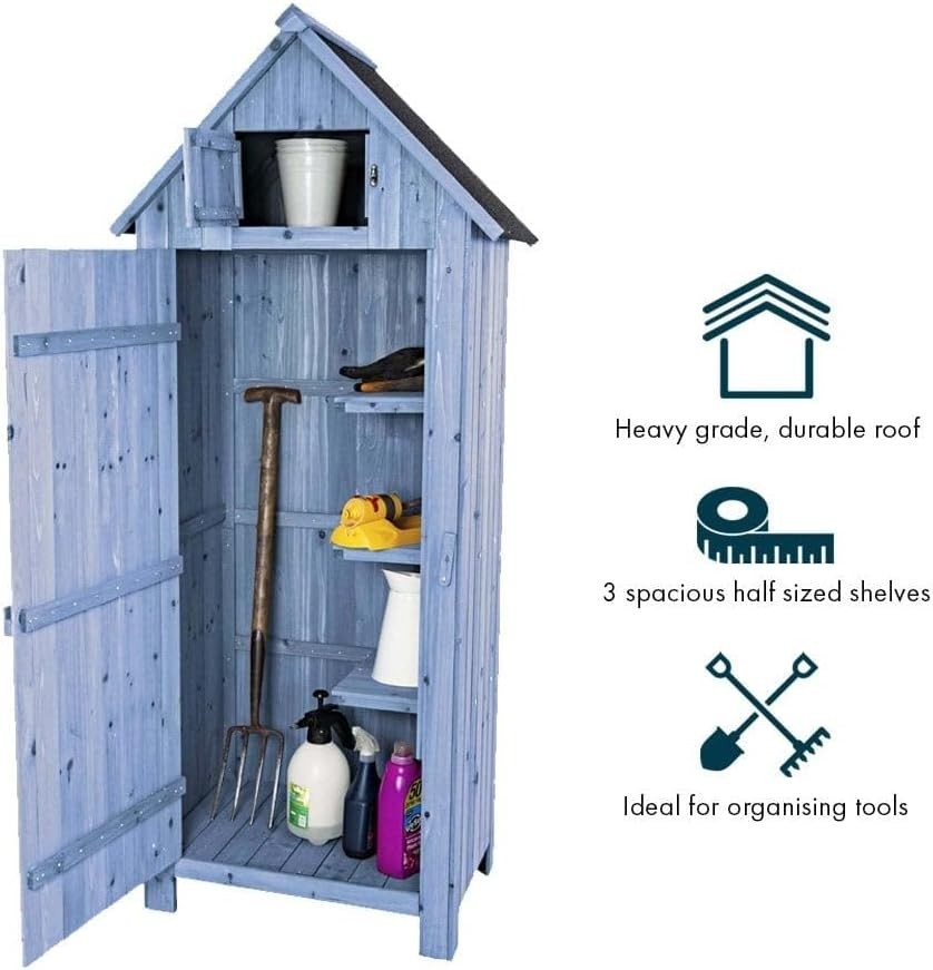 Blue Wooden Garden Tool Cabinet Shed with Lockable Shelves & Storage