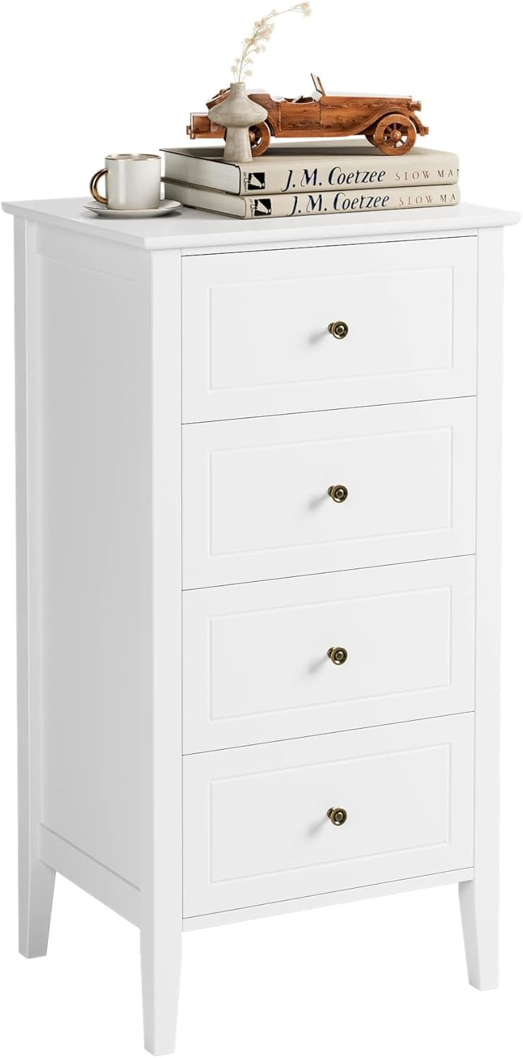 White Chest of Drawers 4 Drawer Tall Narrow Storage Unit Bedroom Modern