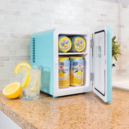4L Mini Fridge Aqua Retro Cooler Portable 12V AC/DC Tabletop