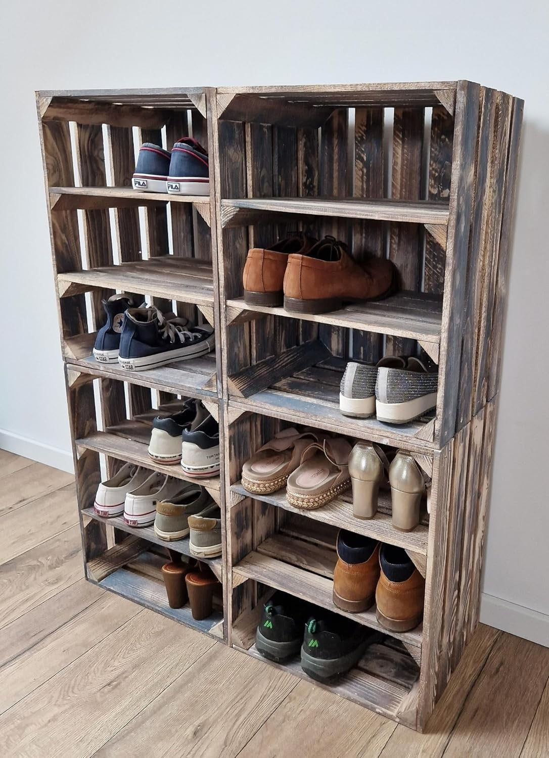 Single-Tier Grey Wooden Crate Storage Shelf Organizer 50x40x30cm
