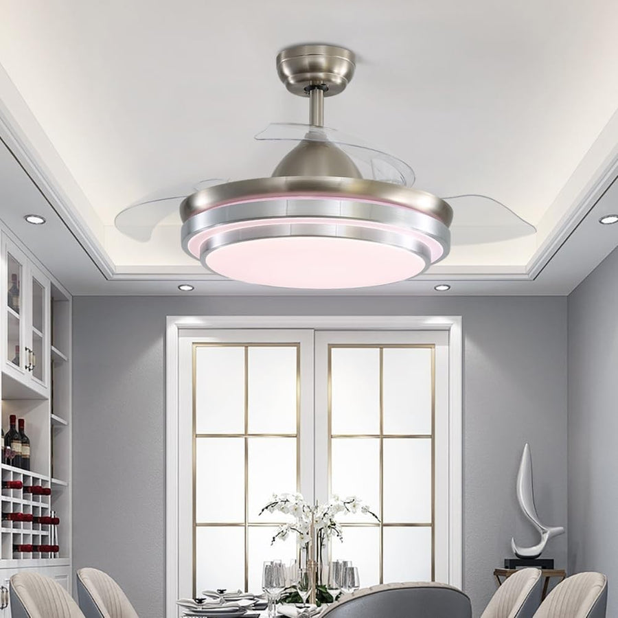 Warmiehomy 42" Ceiling Fan with Lights Retractable Blades 36W LED Sliver