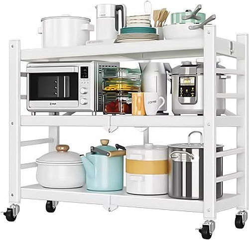 Foldable Storage Shelf Unit Rolling Cart 3 Tier Metal Kitchen Organizer
