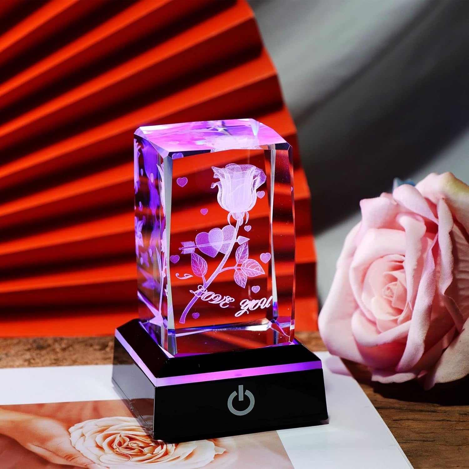 3D Crystal Rose "I Love You" LED Light Gift for Girlfriend Boyfriend Valentine
