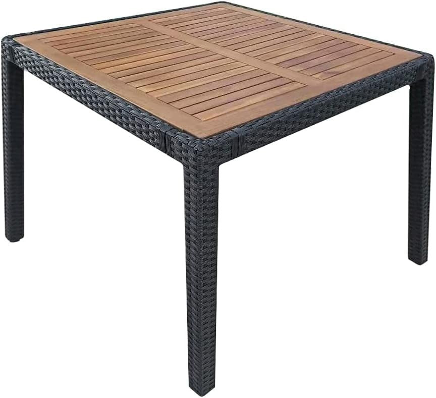 5-Piece Outdoor Rattan Patio Dining Set with Wood Table & Stackable Chairs