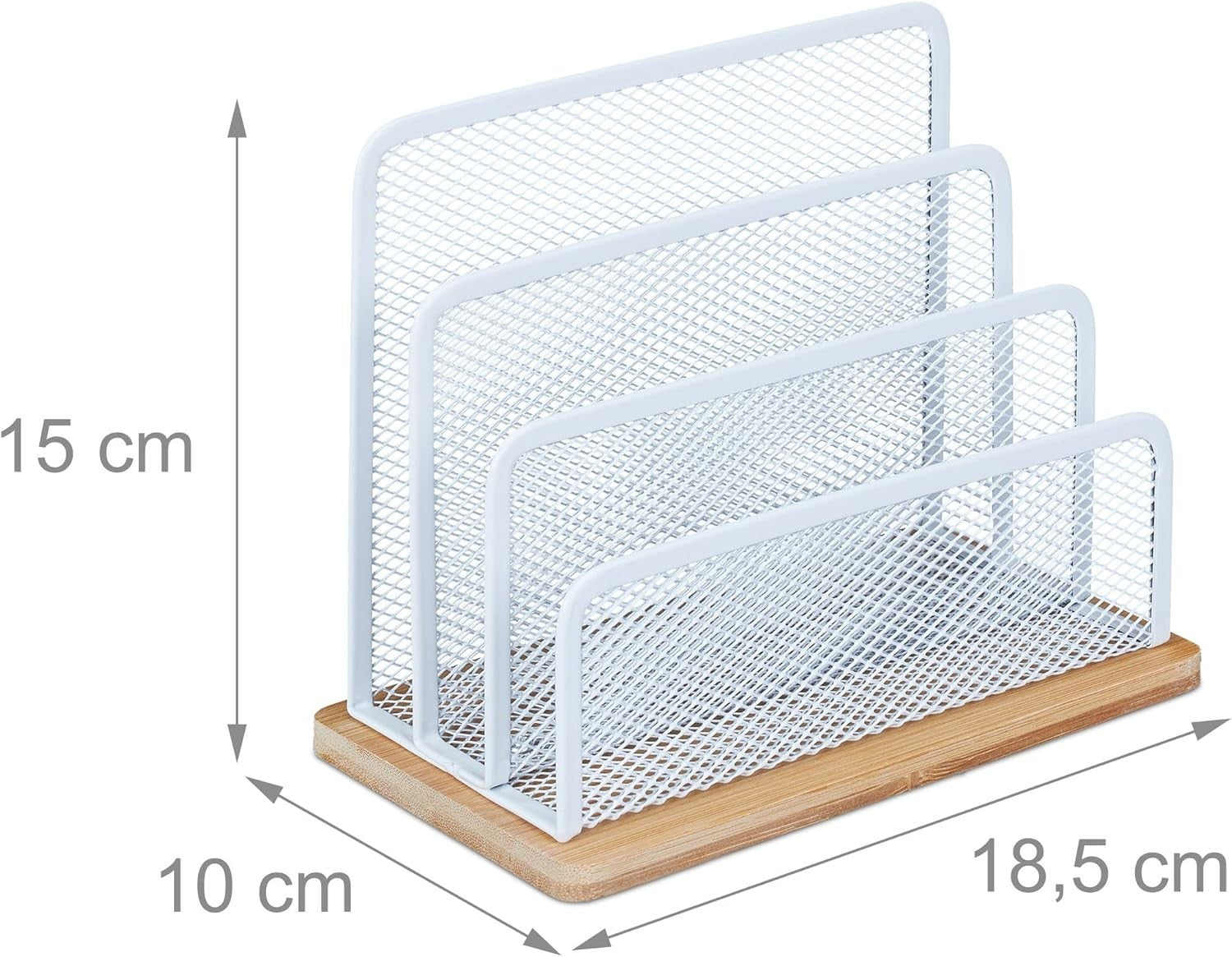 3-Compartment Metal & Bamboo Desk Organiser, Letter Tray, Paper Stand