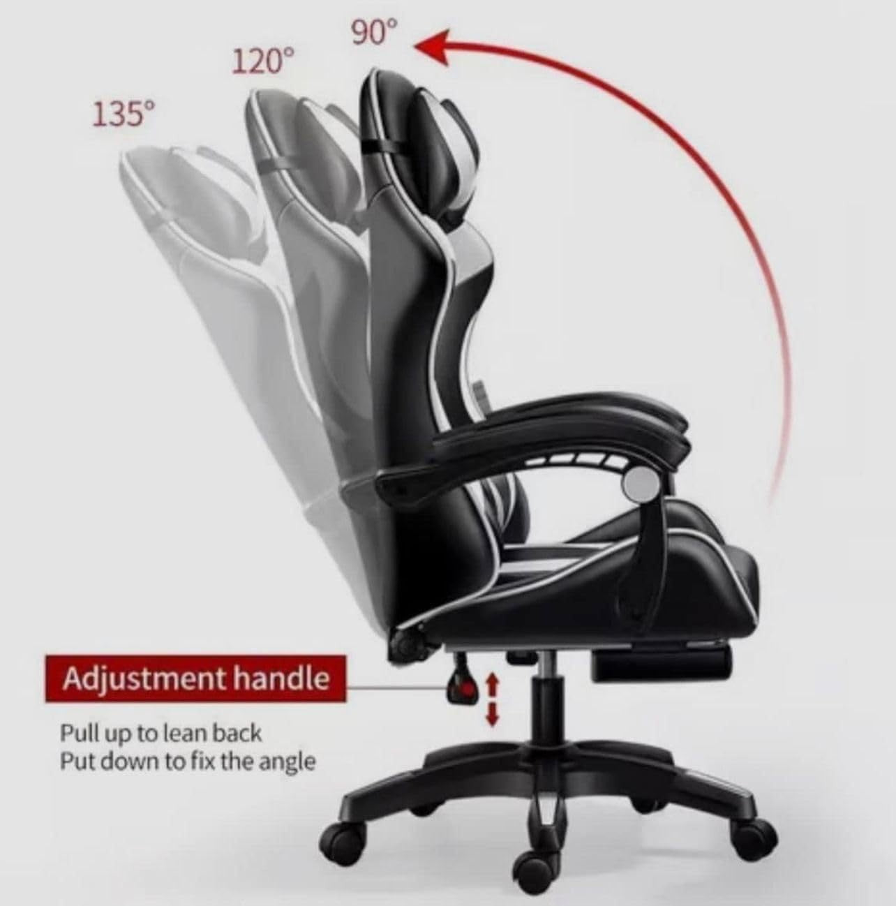 Gaming Chair Ergonomic Reclining Office Chair w/ Footrest Adjustable Height Blac