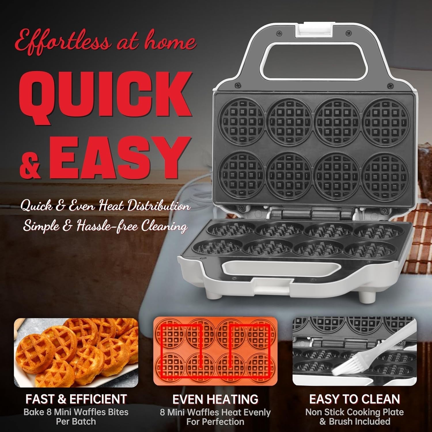 Mini Waffle Maker 8x2'' Non-Stick Compact Tiny Waffle Iron White