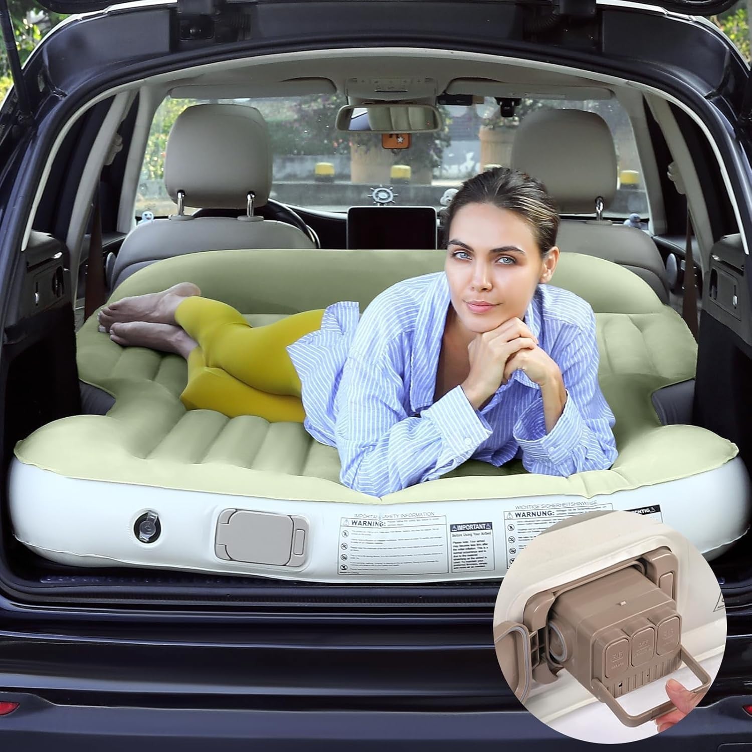 Inflatable SUV Air Mattress with Built-In Pump Thick Flocked Travel Bed