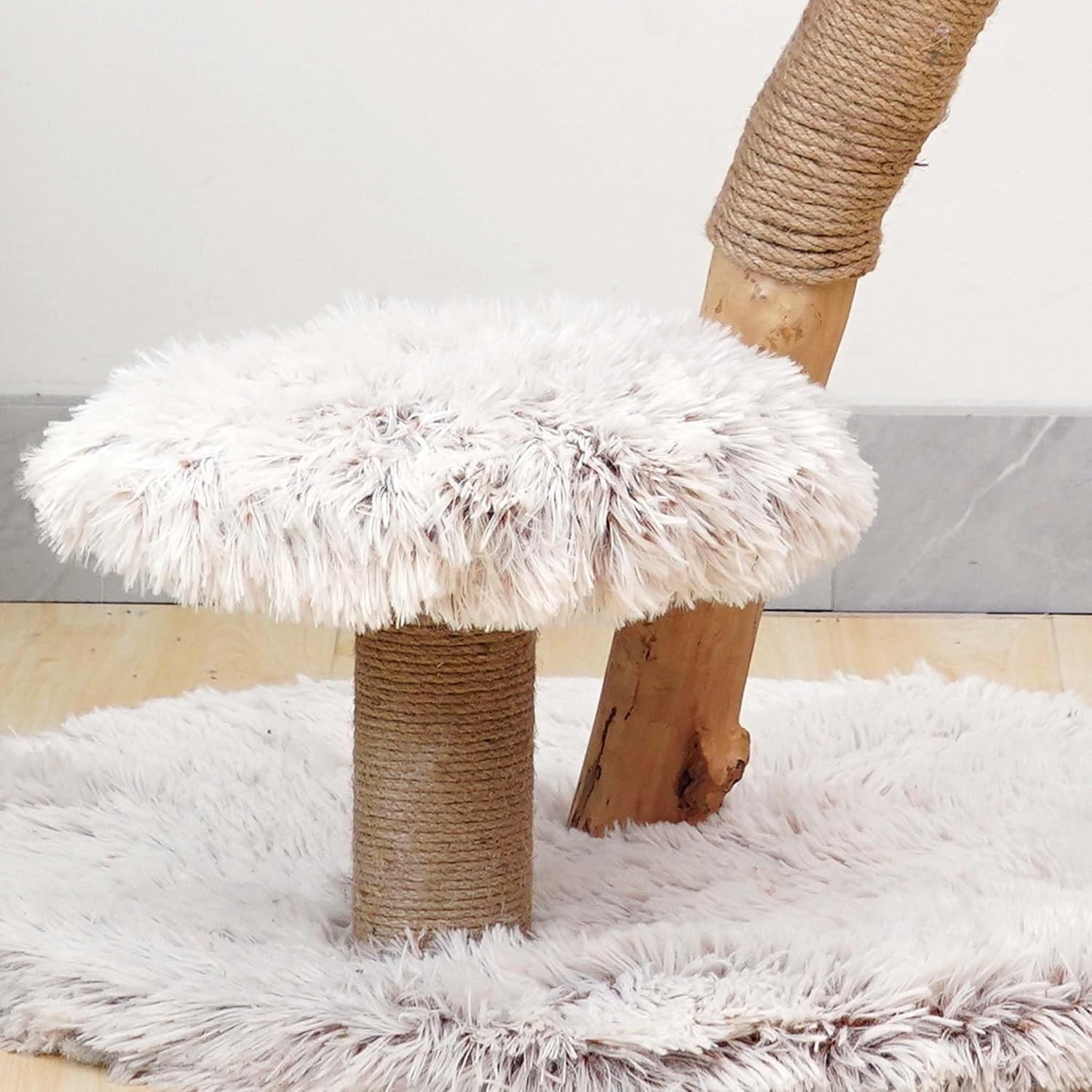 83cm Designer Cat Tree with Basket Bed Natural Wood Scratching Post