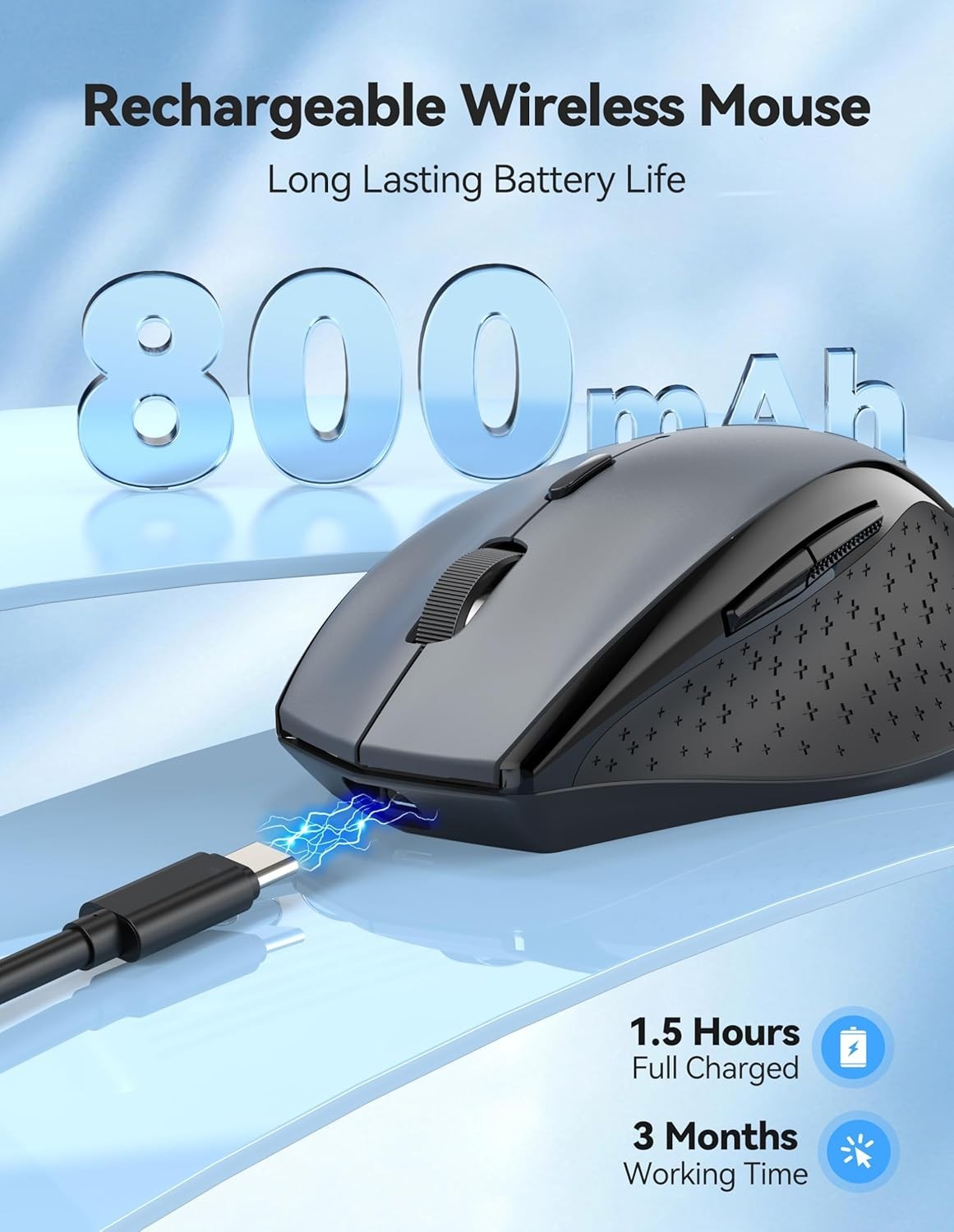 Rechargeable Wireless Mouse 6400 DPI Silent Ergonomic USB Nano for Laptop PC