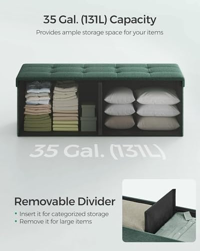 Foldable Storage Ottoman Bench 76cm Linen Seat Retro Green