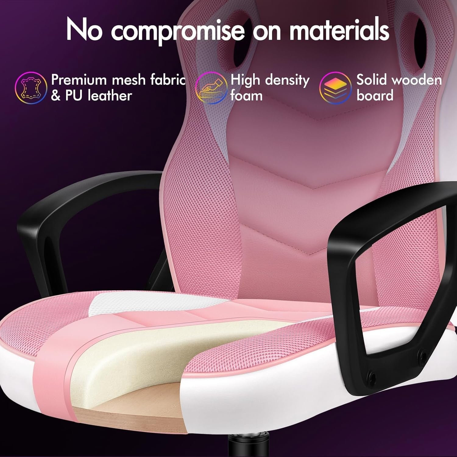 Ergonomic Gaming Chair Pink Racing Style Mesh PU Swivel