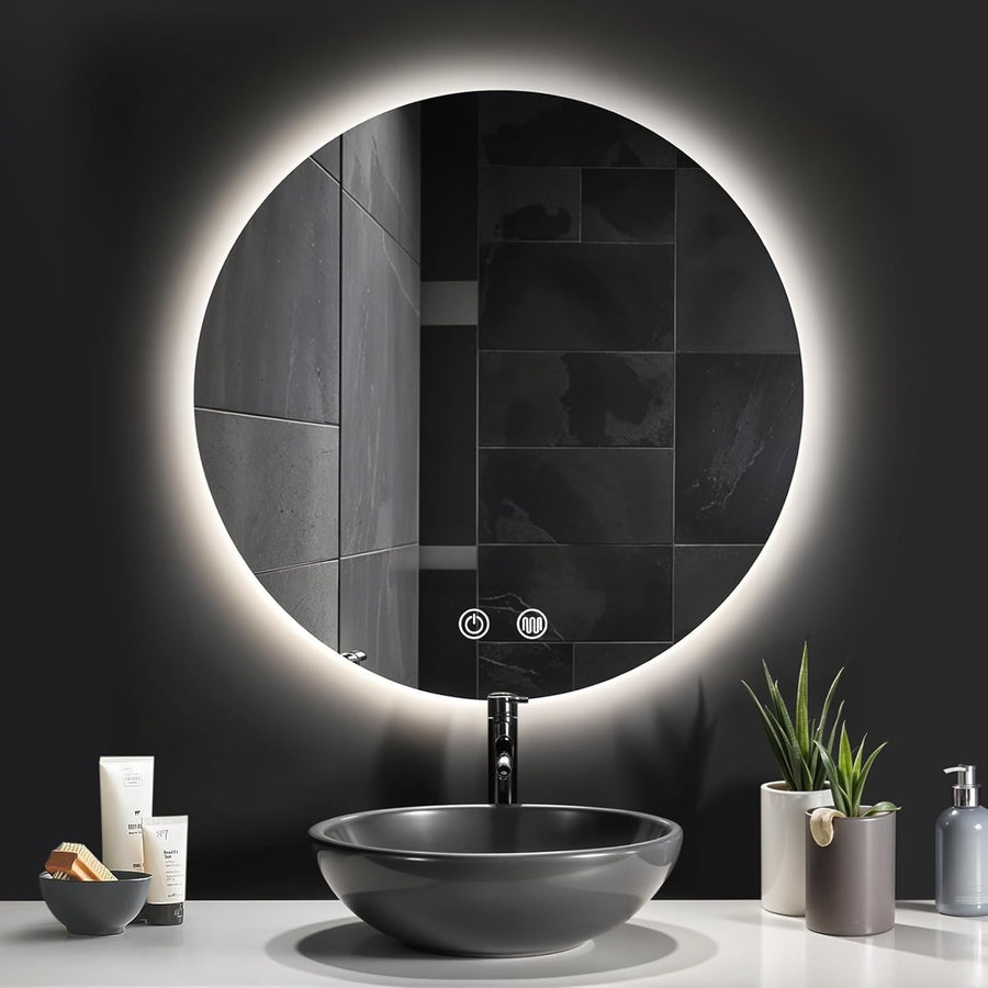 Round LED Bathroom Mirror 60cm Wall Mounted Anti-Fog Light Touch Pad
