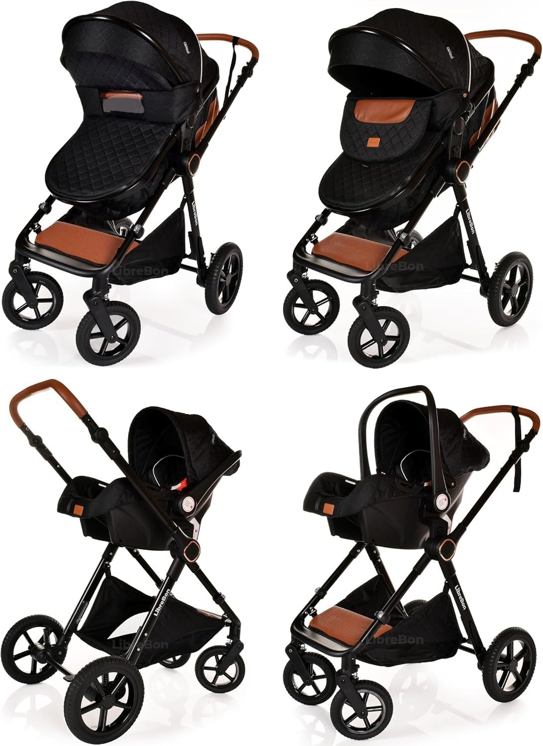 3-in-1 Baby Stroller Travel System Pram Pushchair Foldable Lightweight Black