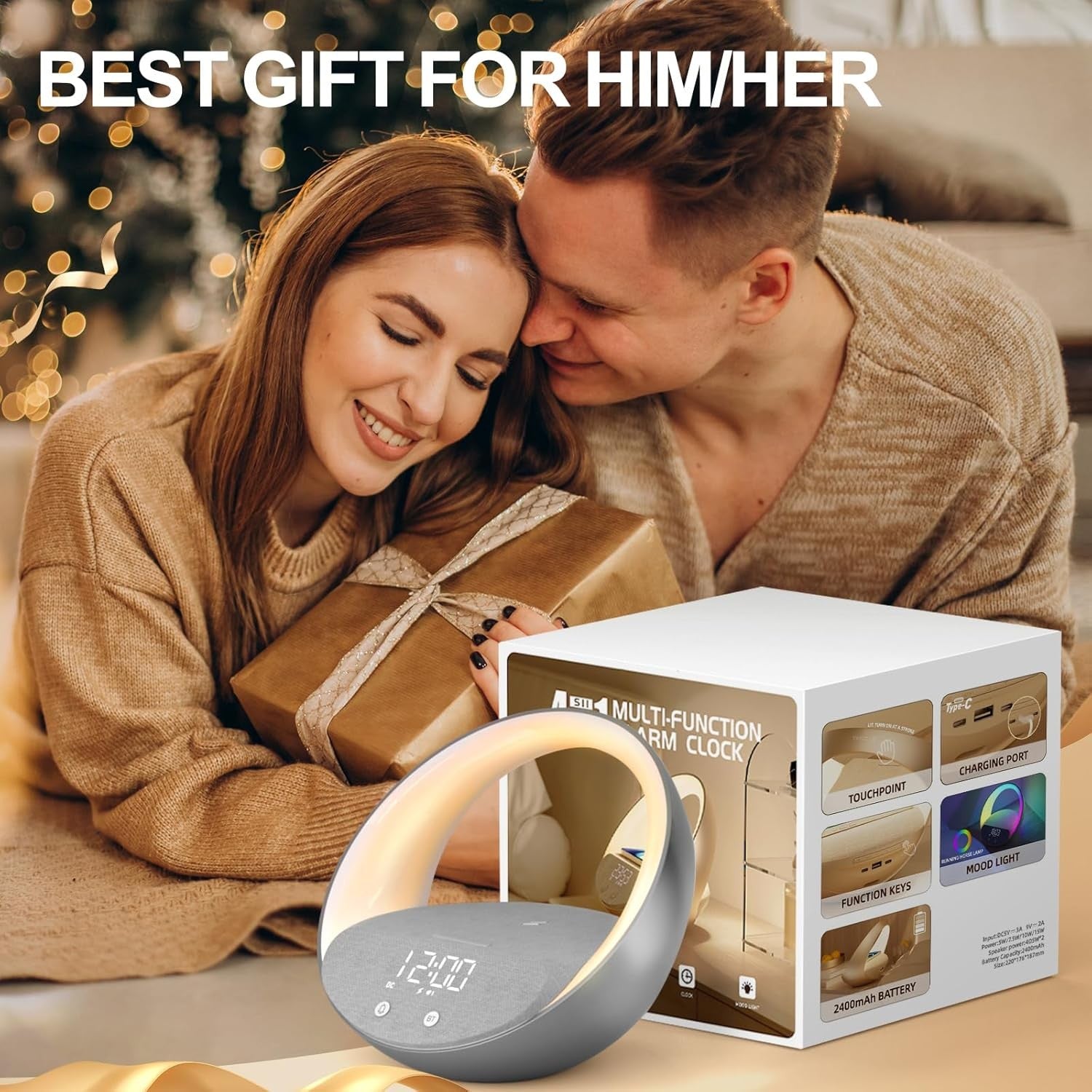 Wireless Charging Alarm Clock Bluetooth Speaker Sunrise Wake Up Light