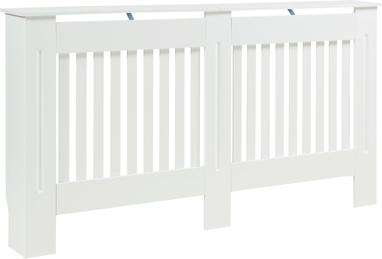 White Radiator Cover Large 152cm Modern Slatted Wood Cabinet Heating Shelf