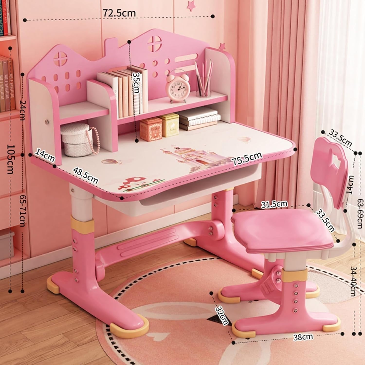 Adjustable Kids Desk & Chair Set with Drawer & Bookstand – Ergonomic Design