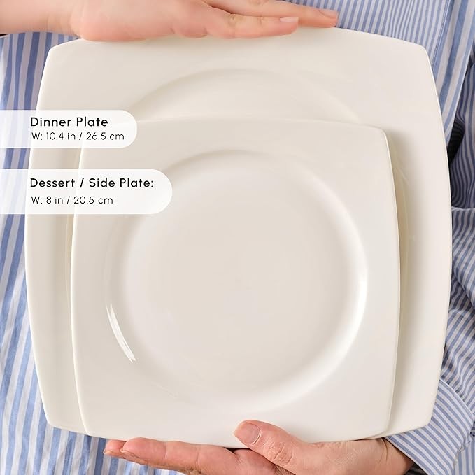 52pc White Bone China Dinner Set for 12 Plates Bowls Modern Tableware