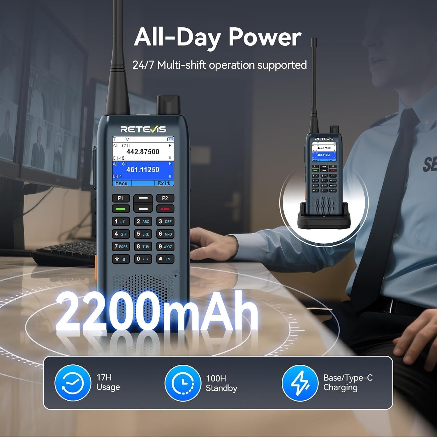 Dispatch Walkie Talkies 2 Pack LCD SMS Vibration Alert 2200mAh Radio