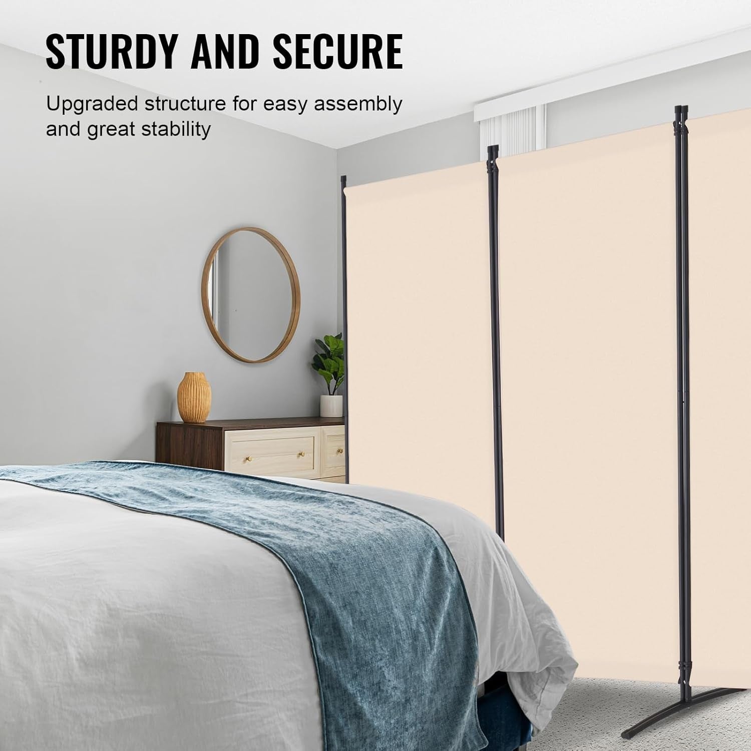 4 Panel Beige Folding Room Divider Privacy Screen Partition 364x184cm