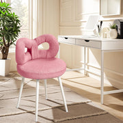 Pink Bowknot Vanity Chair Faux Wool Makeup Stool Adjustable Feet Modern
