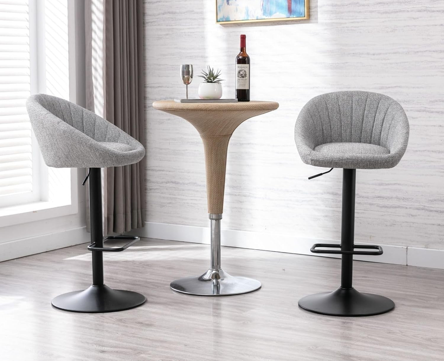 Bar Stools Set of 2 | Grey L-Shaped Adjustable Counter Chairs