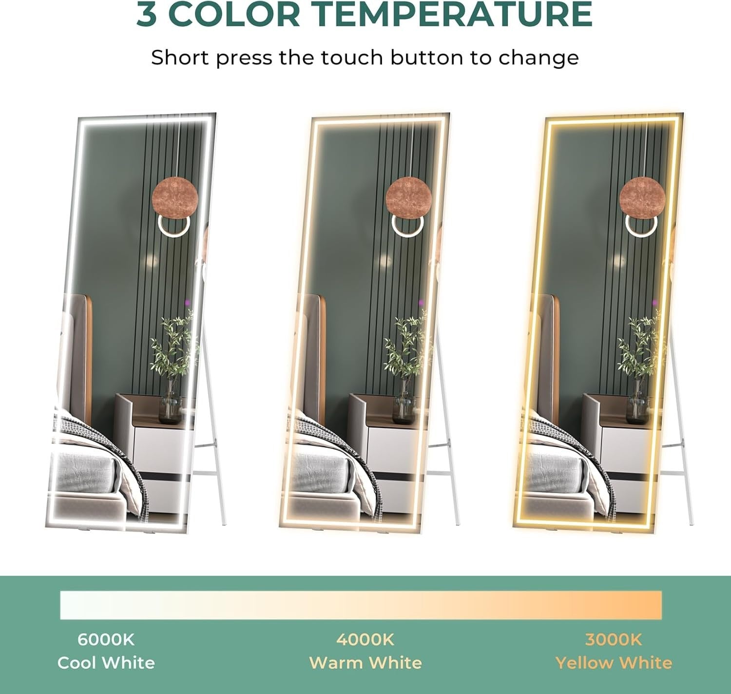 LED Full Length Mirror 160x50cm Wall Leaner with Dimmable Touch Light