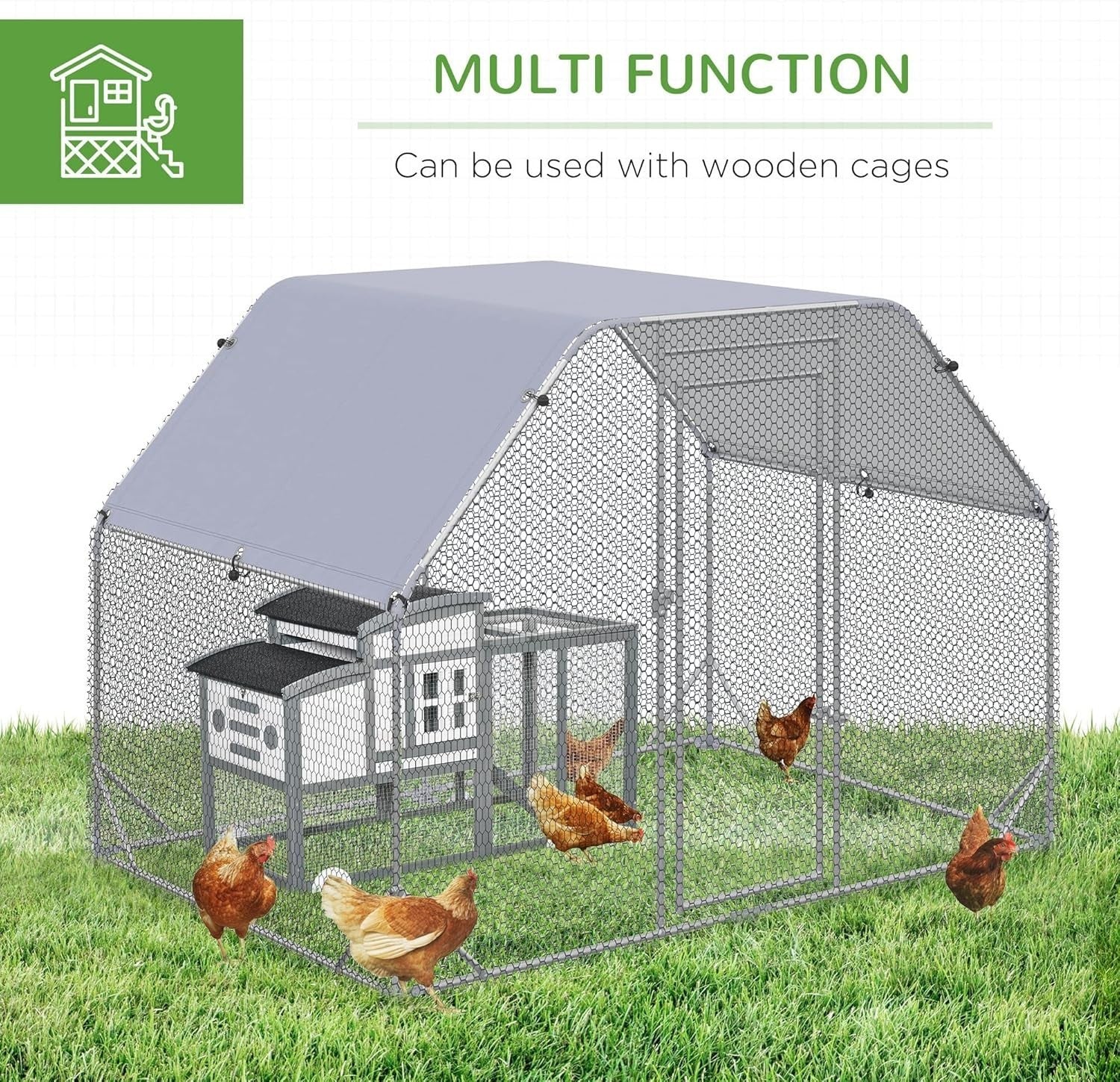 Walk In Chicken Run Metal Poultry Enclosure with Roof 4–6 Hens