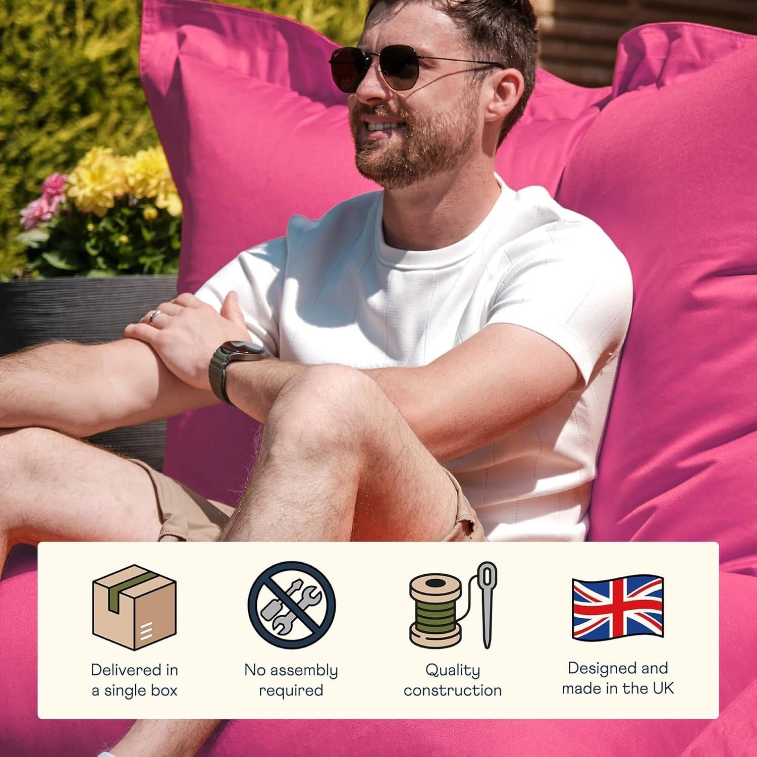 XXL Pink Outdoor Bean Bag Chair Waterproof 180x140cm Garden Floor Seat