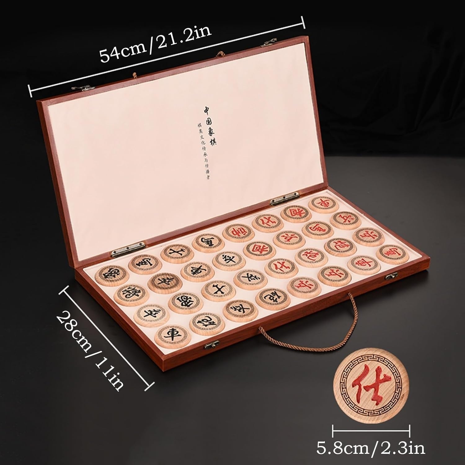 Large Piece Xiangqi Travel Chess Set Foldable Beechwood Board