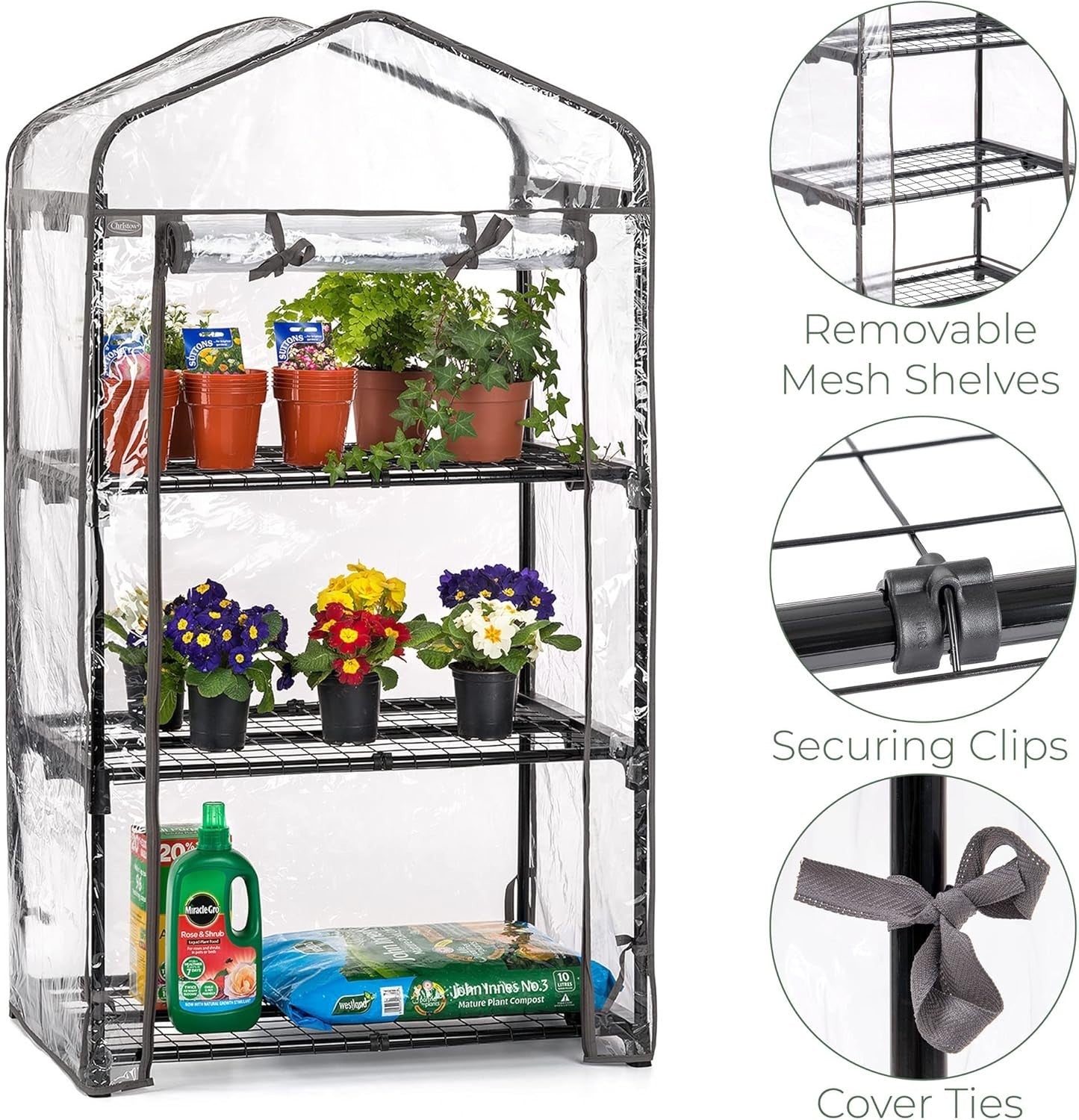 3 Tier Mini Greenhouse with Clear PVC Cover | Steel Frame