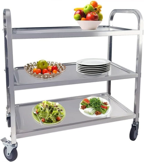 Stainless Steel Kitchen Trolley 3 Tier Utility Serving Locking Wheels