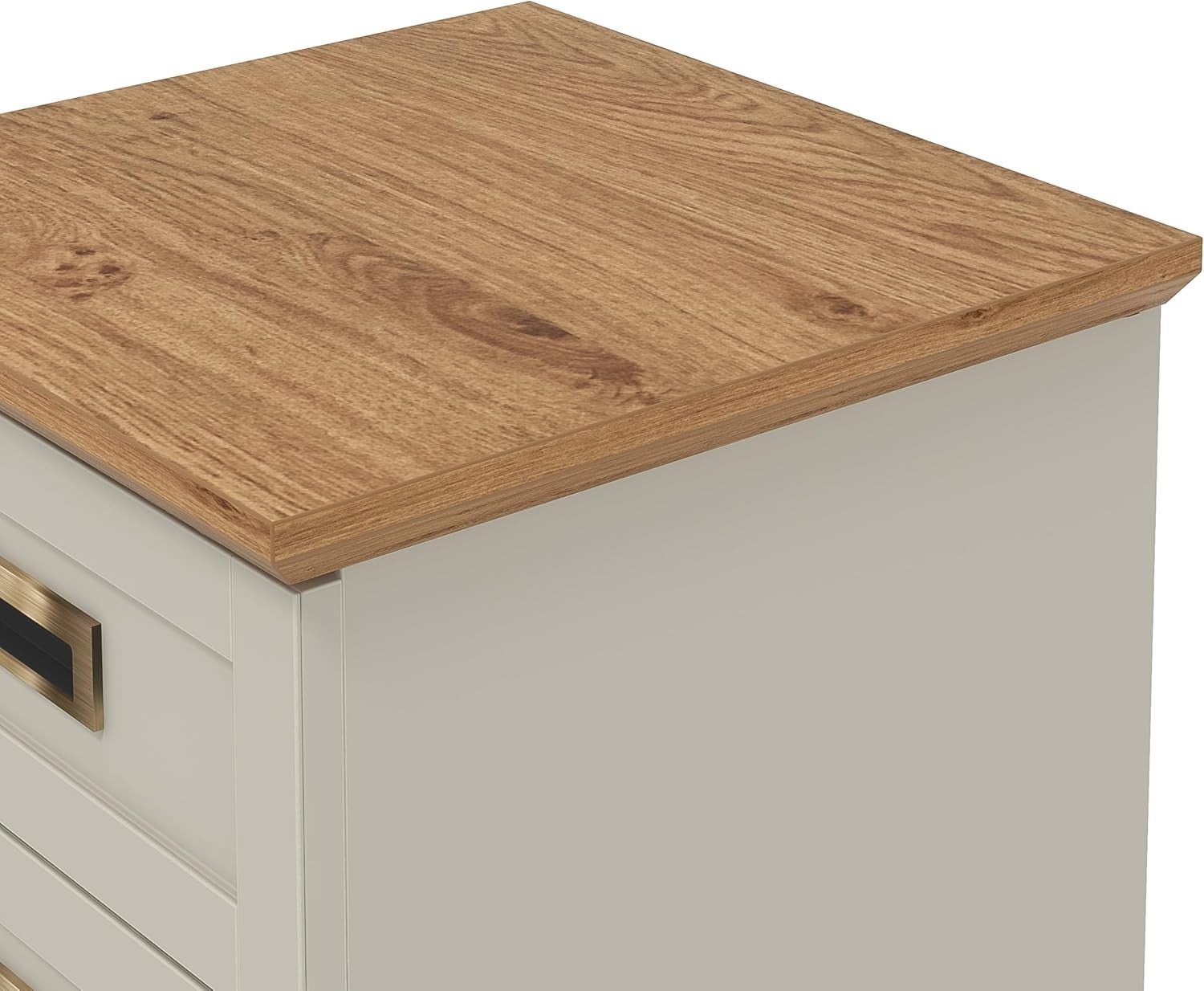 Light Grey & Oak 3 Drawer Bedside Table | Modern Bedroom Storage Cabinet