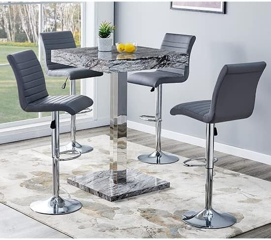 Melange Marble Effect High Gloss Square Bar Table Dining Pub 80×80×110cm Grey