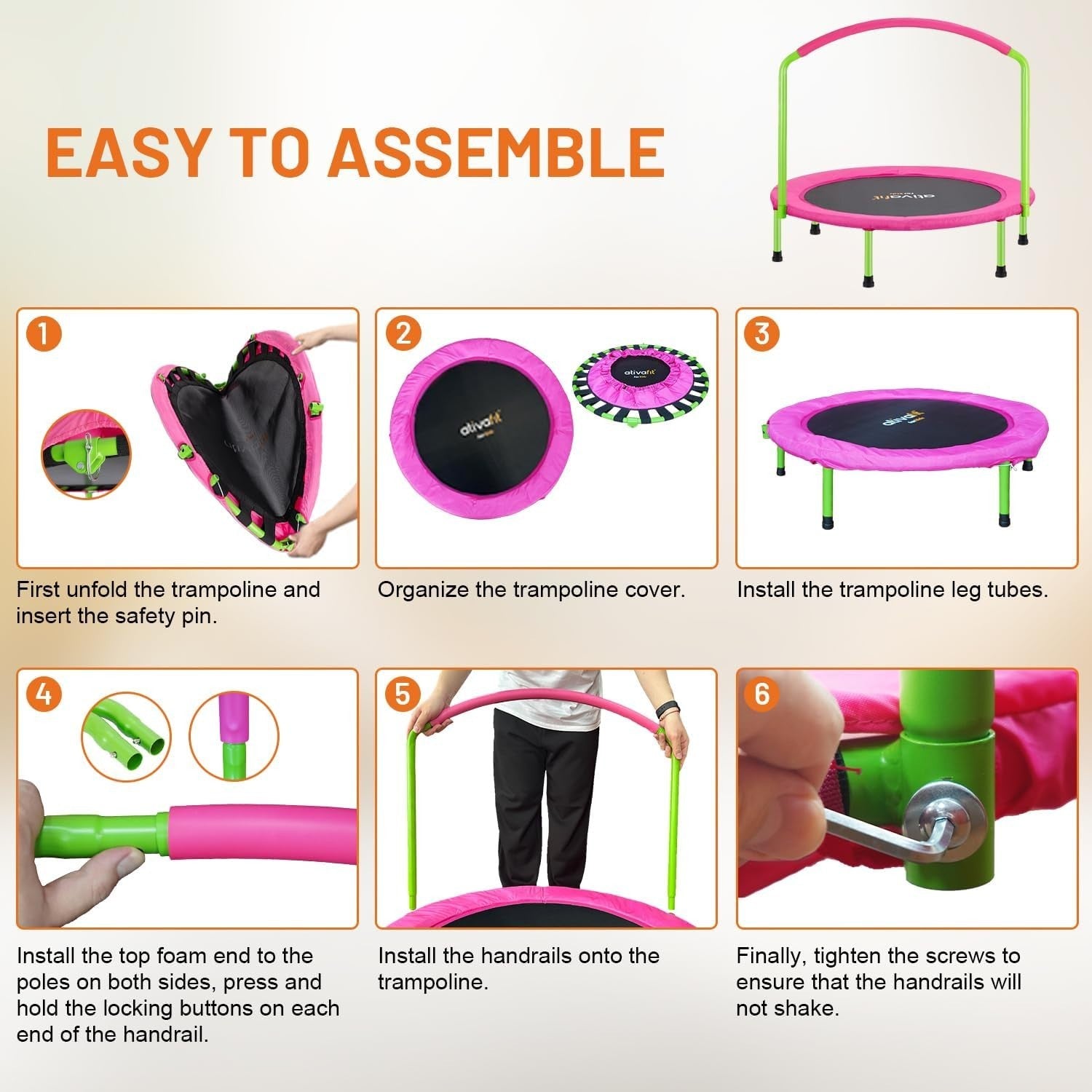 36” Pink Toddler Rebounder Trampoline Foldable Quiet Indoor Outdoor