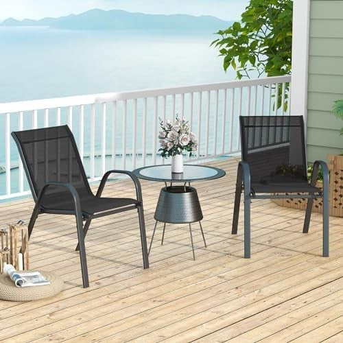 Stackable Garden Chairs Set of 2 Metal Patio Bistro Chairs Armrests