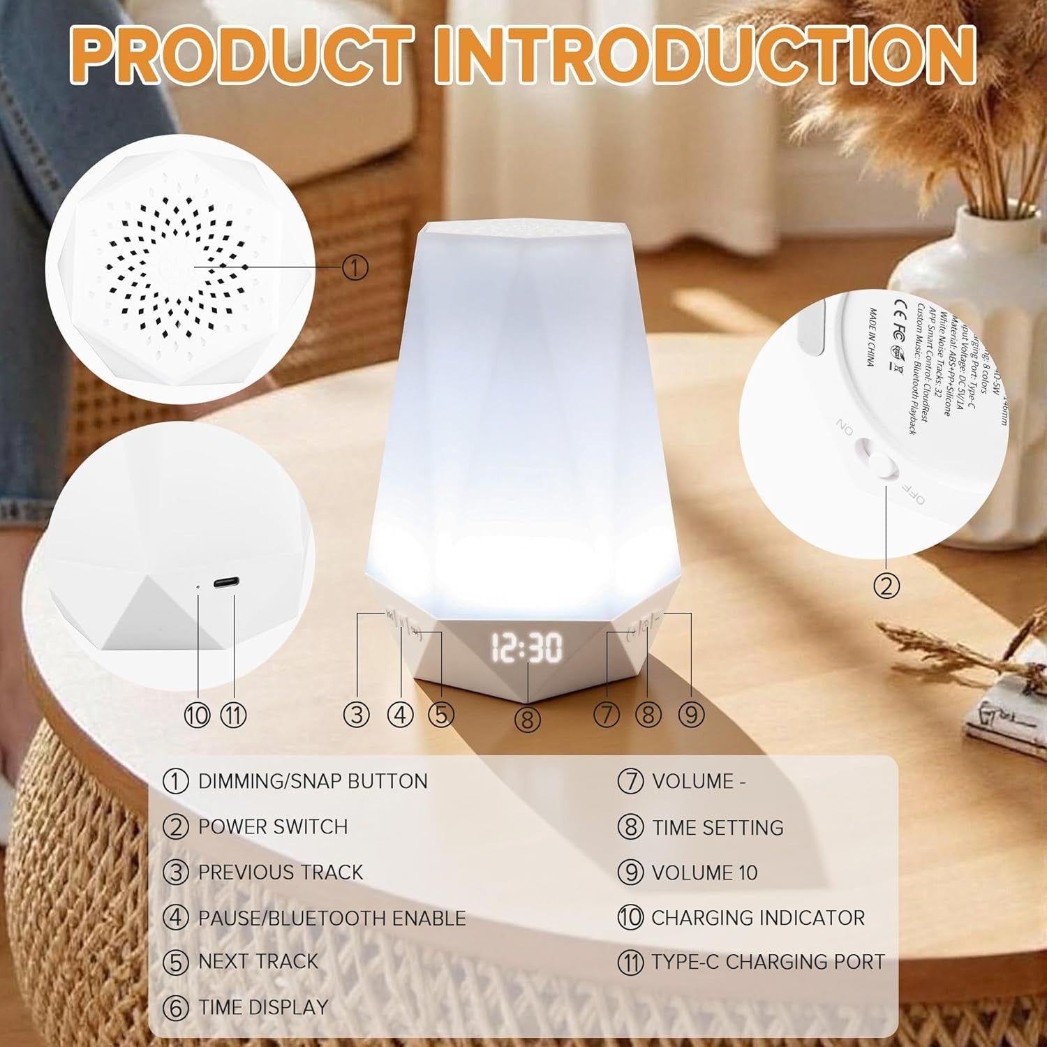 Smart White Noise Machine – 32 Soothing Sounds, Night Light & Timer