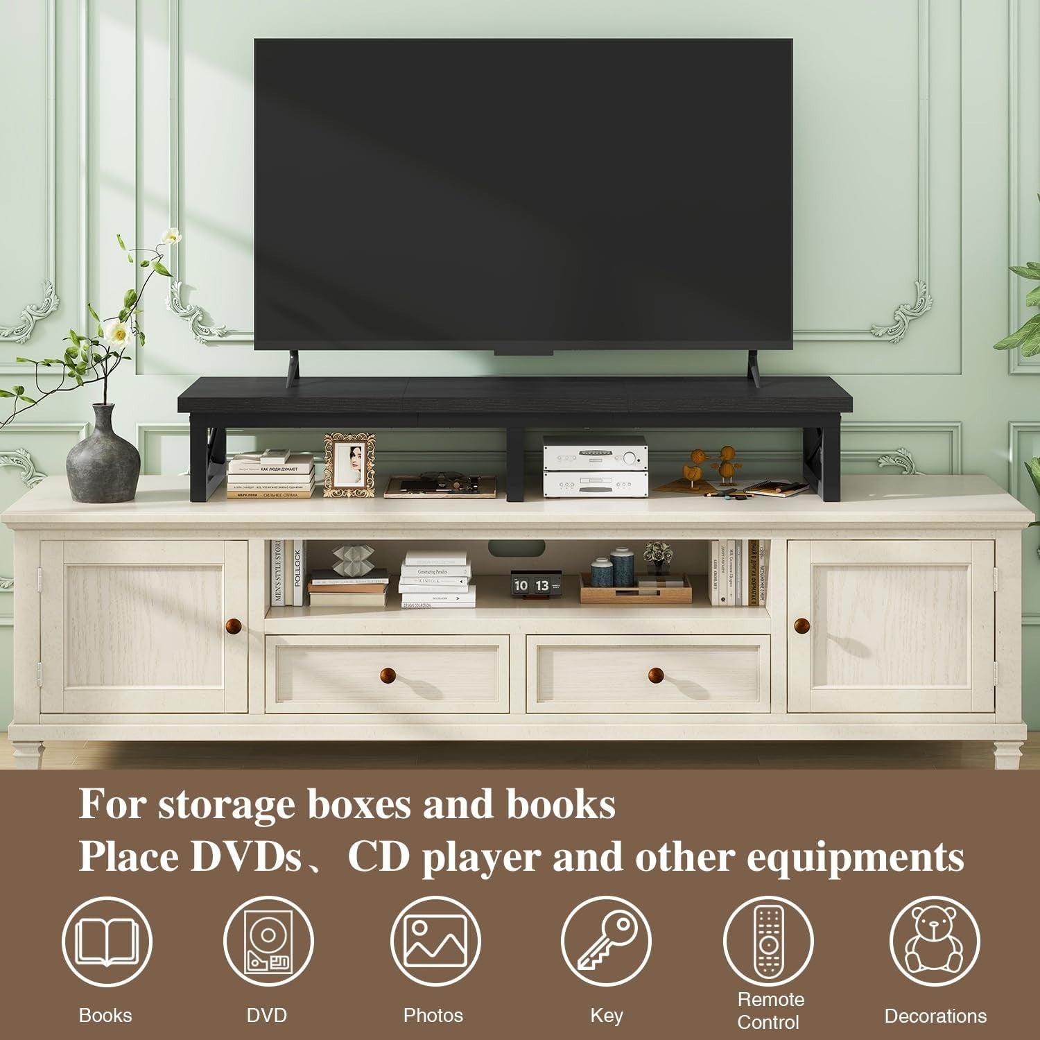 TV Monitor Riser for 32-60" with Shelf Storage, Steel Frame, Modern Desk