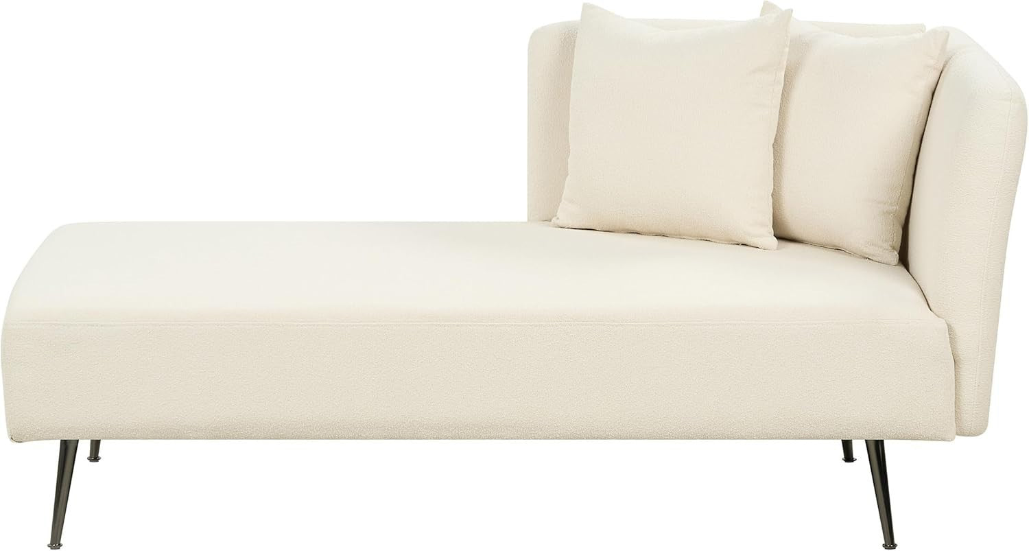 White Boucle Chaise Lounge Sofa | Recliner with Cushions Metal Legs