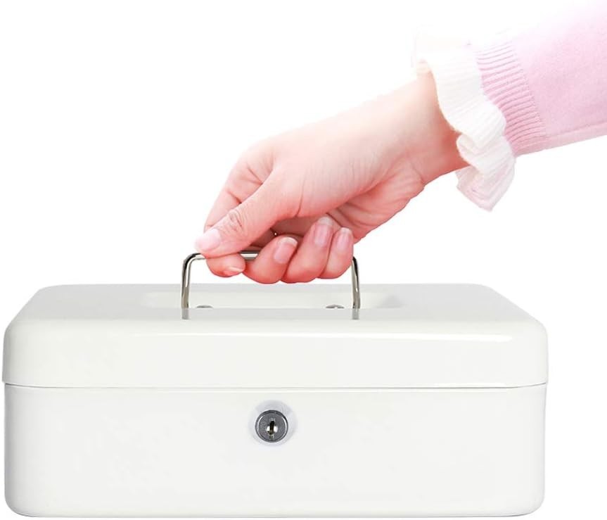Lockable Cash Box Money Tray Coin Organizer Safe Box with Keys White