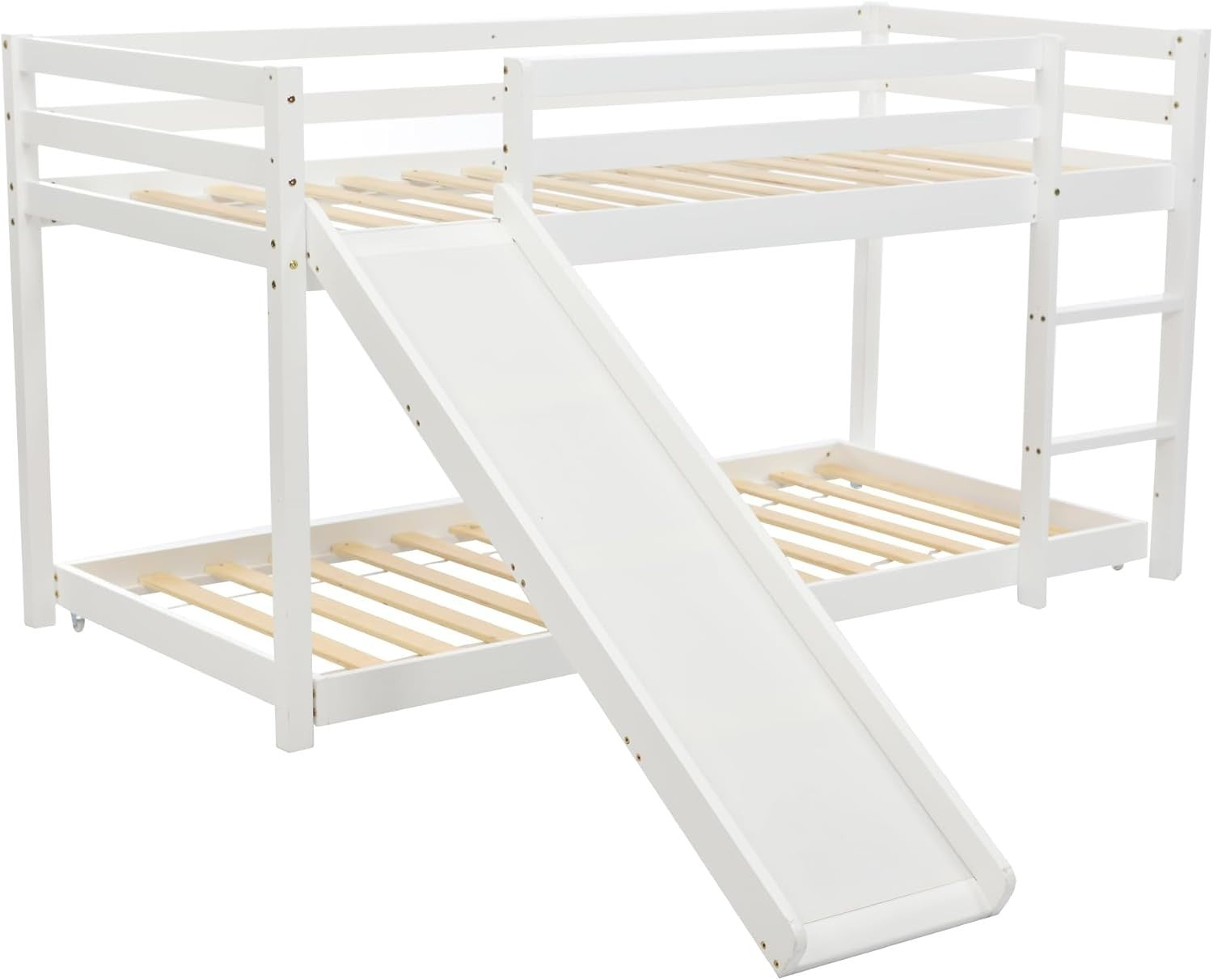 3FT Kids Bunk Bed with Slide & Adjustable Ladder, Space-Saving Pine Frame.