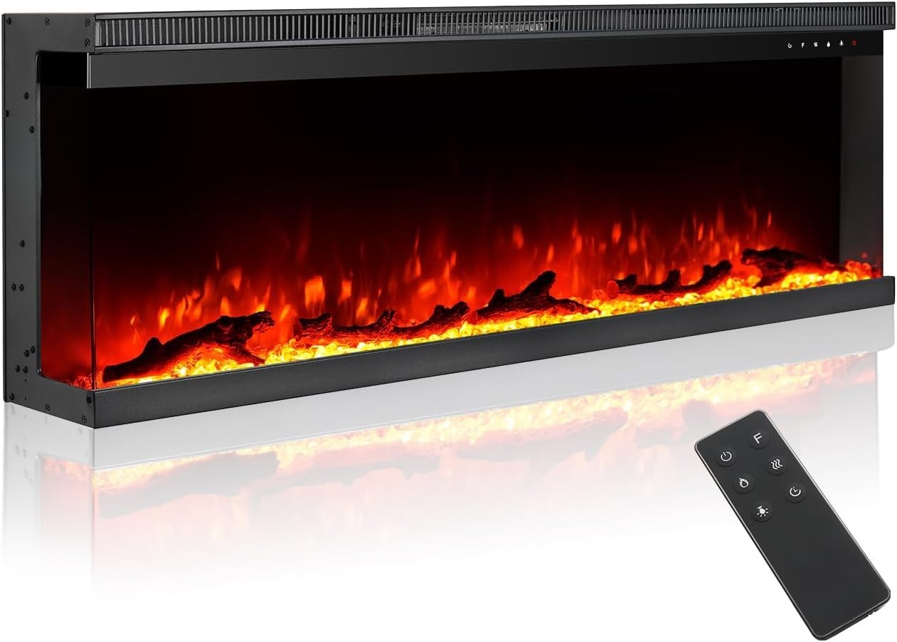 Electric 3-Sided Wall-Mount Fireplace 1800W Flame Effect Remote Control