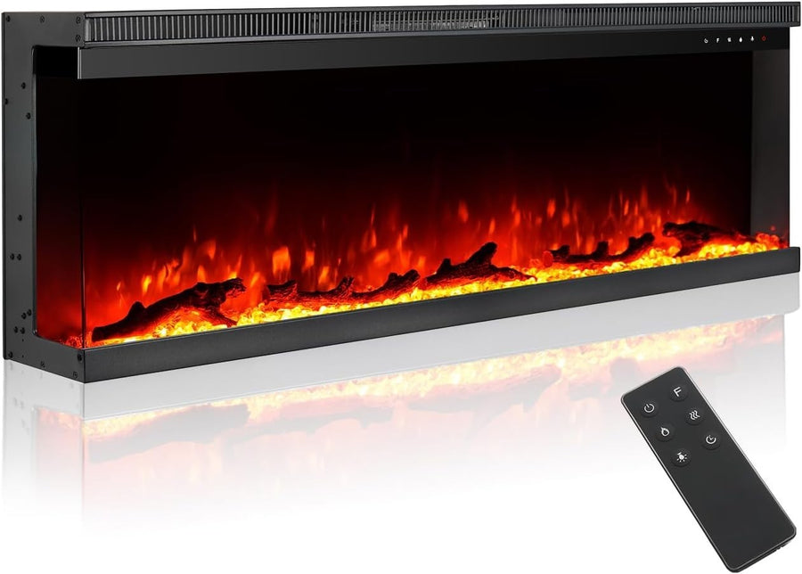Electric 3-Sided Wall-Mount Fireplace 1800W Flame Effect Remote Control