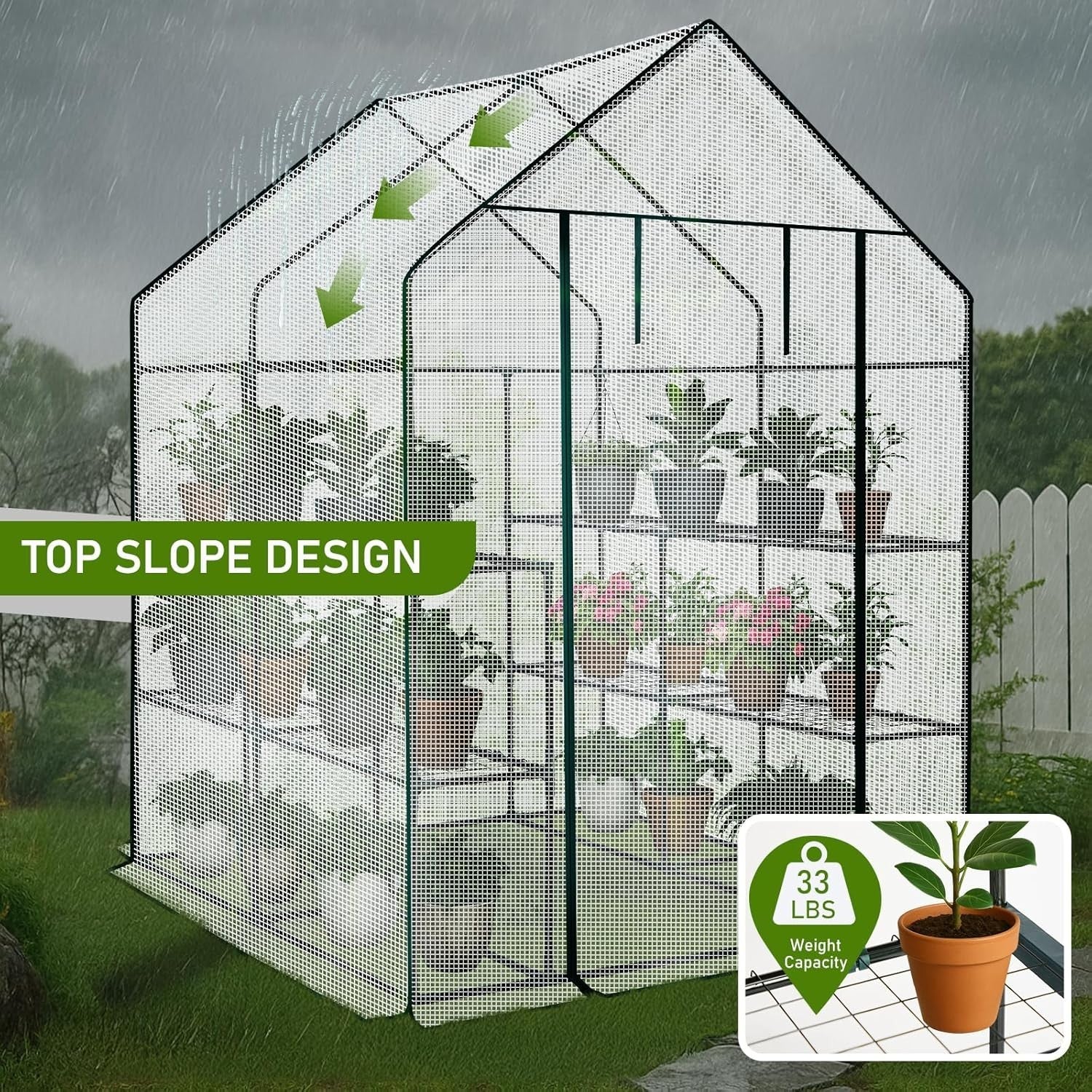 Walk-In Greenhouse 3 Tier 8 Shelf White PE Cover Steel Frame Garden Plant Tent