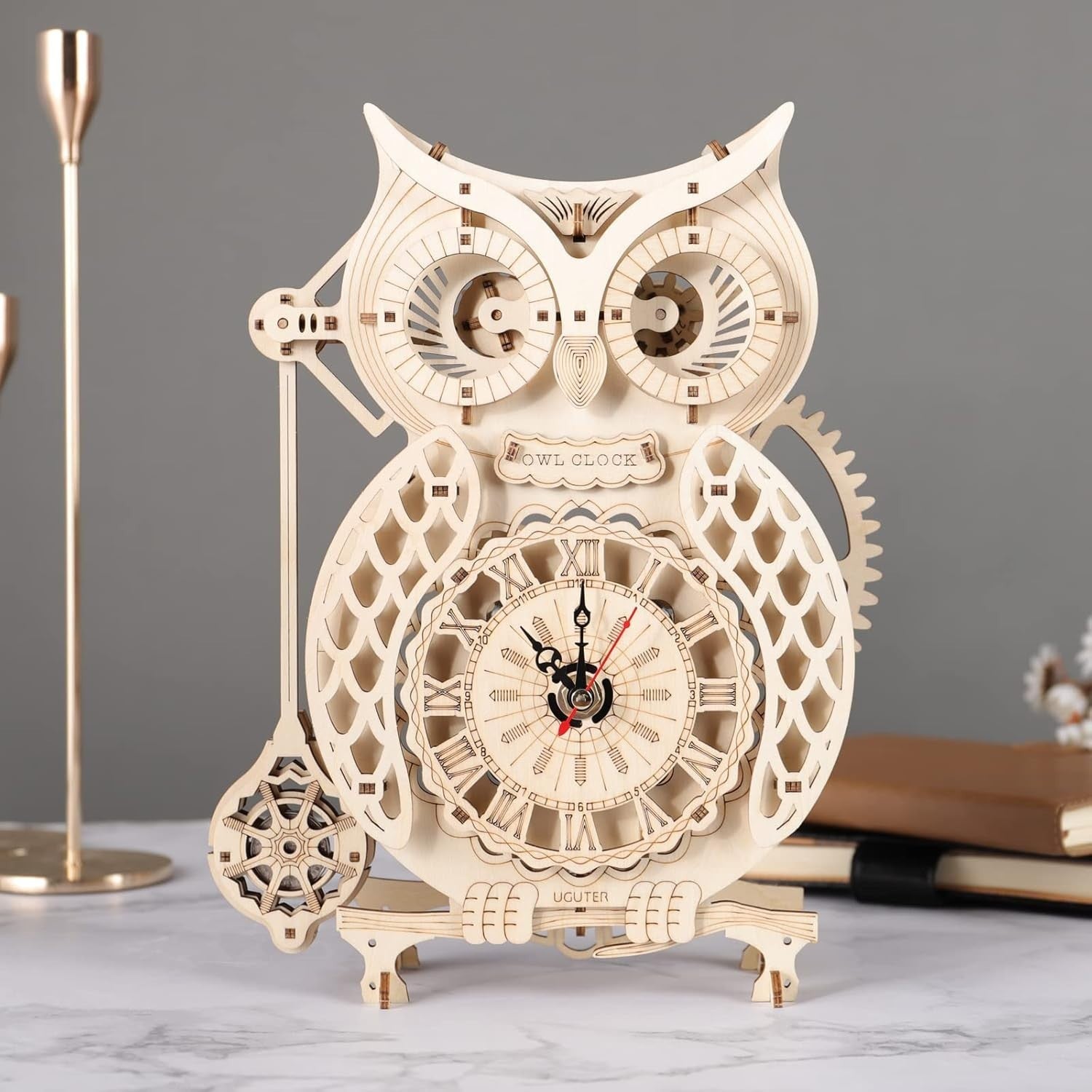 3D Wooden Owl Clock Puzzle Kit Adults DIY Mechanical Pendulum Decor Gift