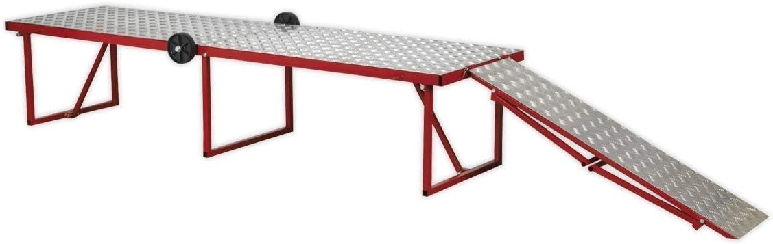 Portable Folding Motorcycle Workbench 360kg Capacity Ramp & Wheels 600x2200mm