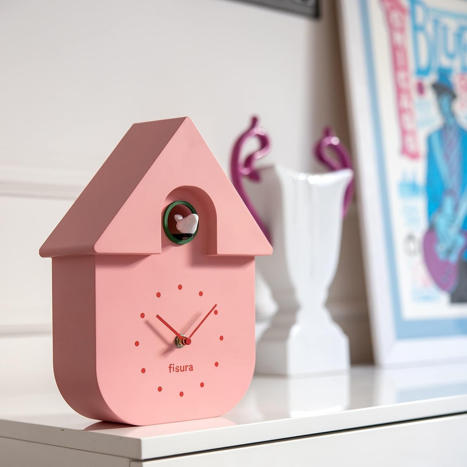 Pink Cuckoo Wall Clock Silent Bird Sound Modern Decor for Kids Room Gift