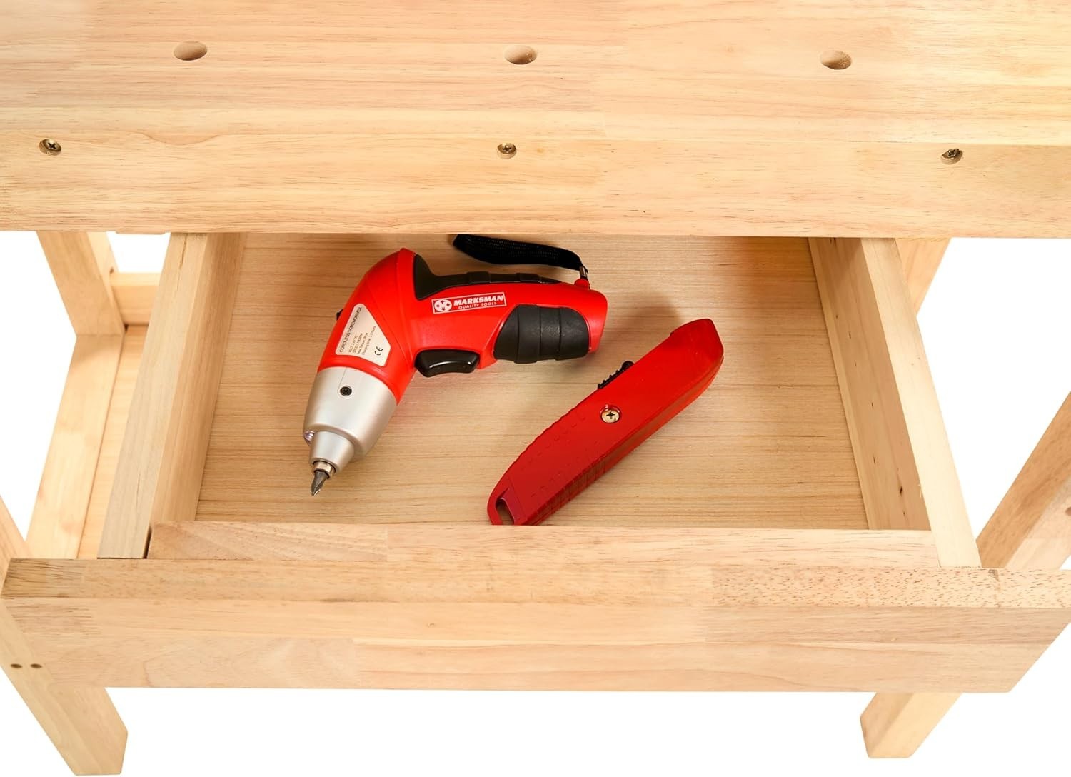 Heavy-Duty Wooden Workbench 142cm with Vices, Drawer & Storage Shelf