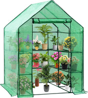 Walk-In Greenhouse Outdoor 6 Shelves PE Cover Steel Frame Garden Plant Tent