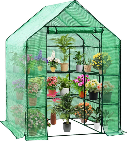 Walk-In Greenhouse Outdoor 6 Shelves PE Cover Steel Frame Garden Plant Tent